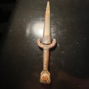 VINTAGE HEAVY METAL SWORD AND SHEATH ORNATE  LETTER OPENER 10.25" LONG